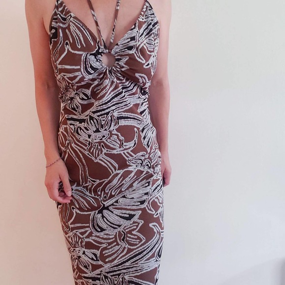 ZARA Printed Jacquard Dress Brown Palm Size Large - Picture 3 of 9